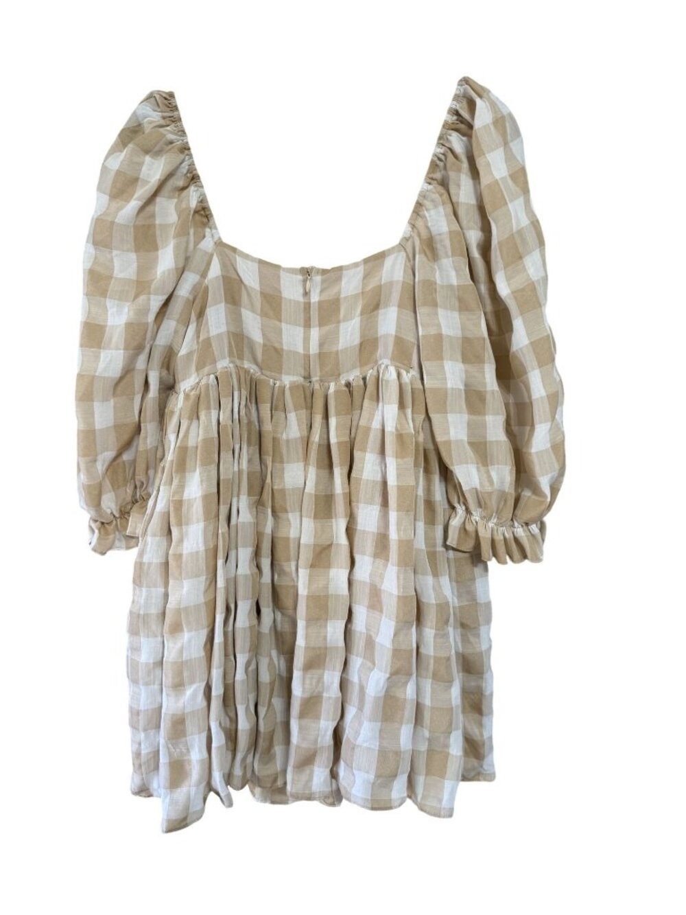 Mable Babydoll Plaid Gingham Puff Sleeve Balloon Sleeve Mini Dress Size M